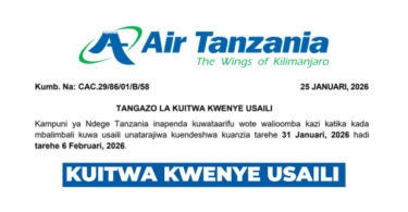 Air Tanzania Call for Interview January 2026