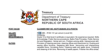 Cleaner Vacancies (X12 Posts) – Department of Provincial Treasury