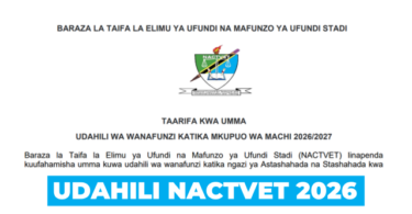 NACTVET 2026 Admissions for Certificate and Diploma Programmes