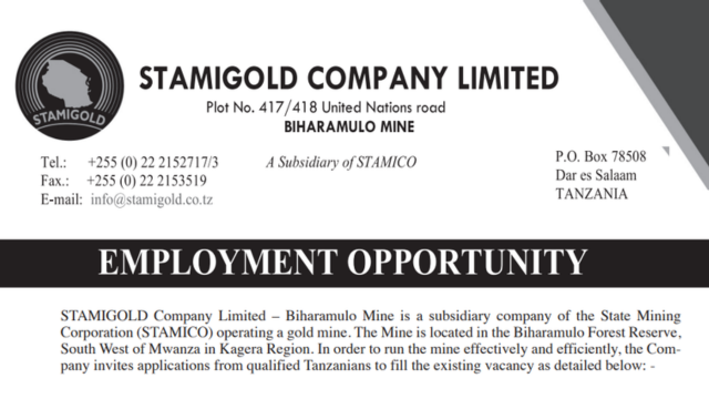 STAMIGOLD Company Ltd (Biharamulo Mine) Vacancies 2026