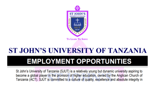 St John’s University of Tanzania SJUT Jobs February 2026