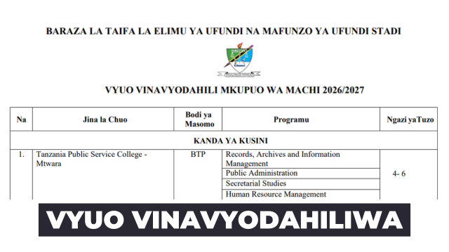 Vyuo Vinavyodahili Mkupuo wa Machi 20262027