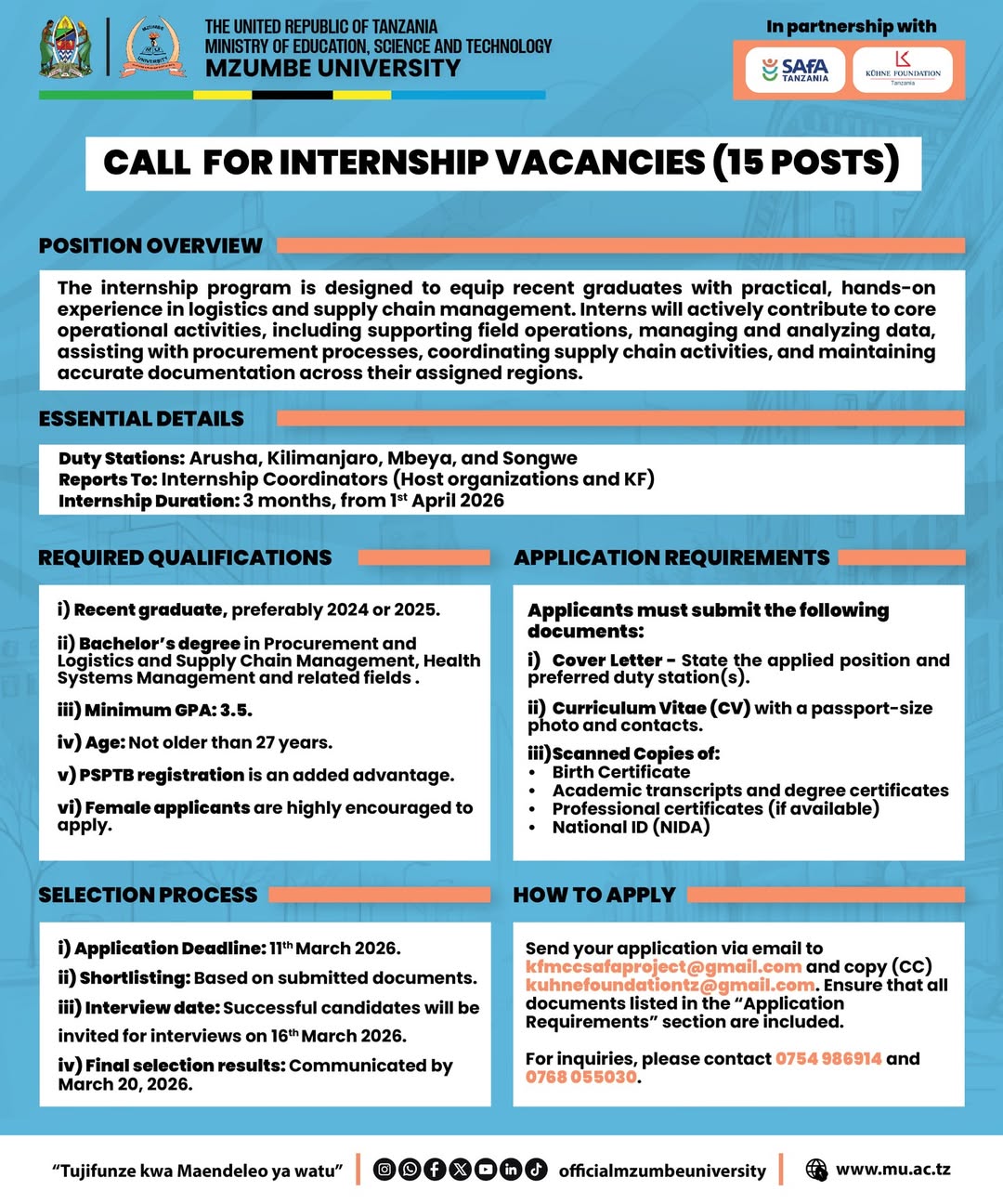 Mzumbe University Internship Vacancies for Recent Graduates (15 Posts)