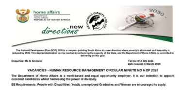 Department of Home Affairs X19 Immigration Officers Various Provinces