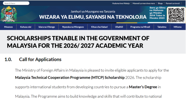 Malaysia Technical Cooperation Programme (MTCP) Scholarship 2026