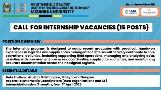 Mzumbe University Internship Vacancies for Recent Graduates (15 Posts)