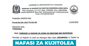 GEUWASA Volunteer Contract Vacancies April 2026