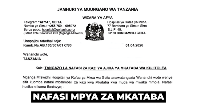 Geita Regional Referral Hospital Contract Vacancies April 2026