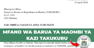 Mfano wa Barua ya maombi ya kazi TAKUKURU (PCCB )