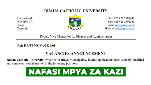 Ruaha Catholic University Vacancies April 2026