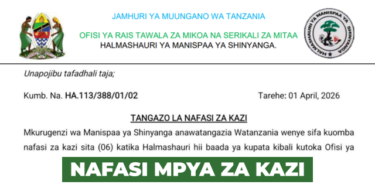 Shinyanga Municipal Council Vacancies April 2026