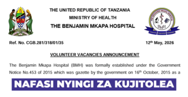 Benjamin Mkapa Hospital Volunteer Vacancies May 2026