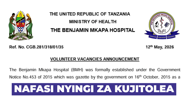 Benjamin Mkapa Hospital Volunteer Vacancies May 2026