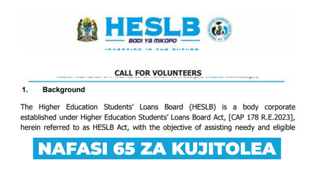HESLB x65 Volunteering Vacancies May 2026