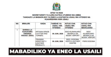 Mabadiliko ya Eneo la usaili May 2026