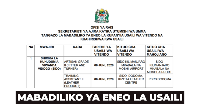 Mabadiliko ya Eneo la usaili May 2026