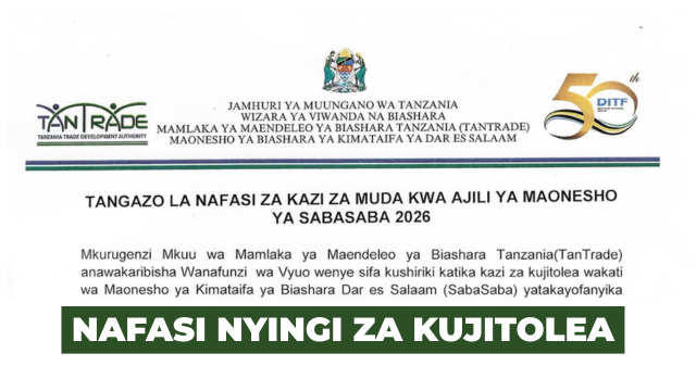 TANTRADE Volunteer Vacancies for SabaSaba International Trade Fair 2026