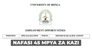 University of Iringa (UoI) 45x Vacancies June 2026