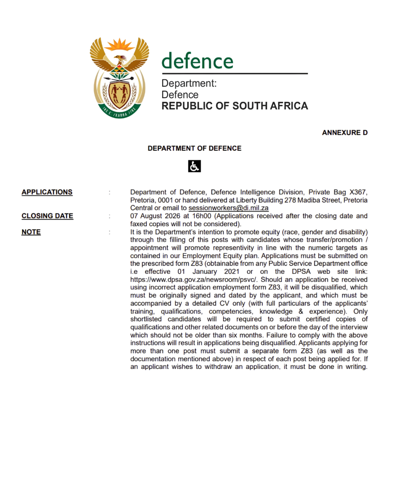 Department of Defence Vetting Session Workers (Freelancers) Vacancies 2026