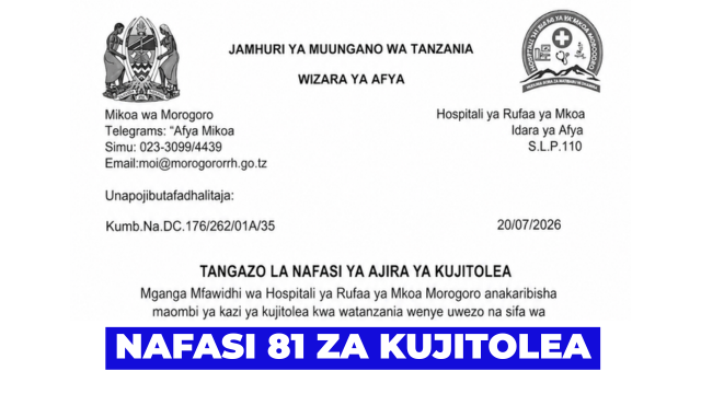 Morogoro Regional Referral Hospital 81 Volunteer Job Vacancies 2026