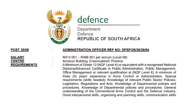 Administration Officer Vacancy at Department of Defence September 2026 (1)