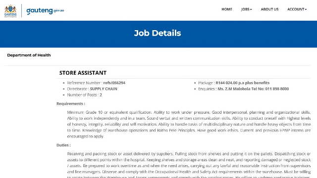 Department of Health Store Assistant Vacancies_ 2 Posts at Tambo Memorial Hospital