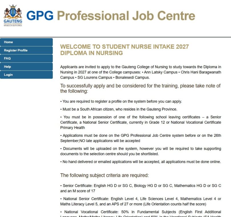 Gauteng College of Nursing Intake 2027: Diploma in Nursing Applications Now Open