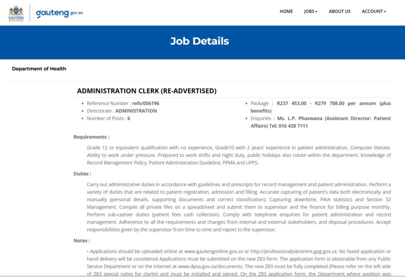 Gauteng Department of Health Administration Clerk Vacancies: 6 Posts at Kopanong Hospital
