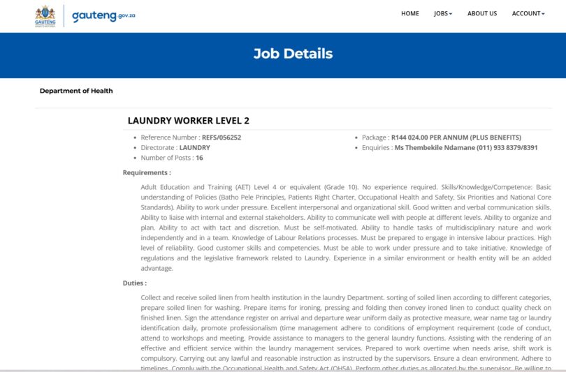 Gauteng Department of Health Laundry Worker Vacancies: 16 Posts Available