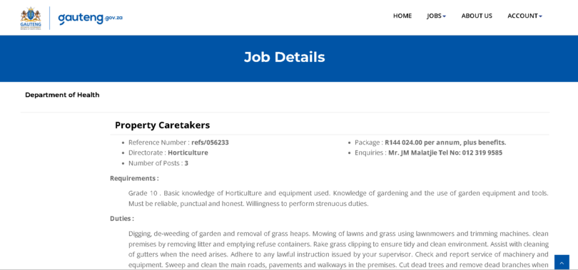 Gauteng Department of Health Property Caretaker Vacancies 3 Posts at Weskoppies Hospital