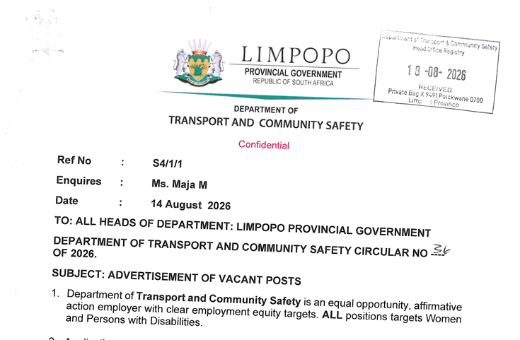 Department of Transport and Community Safety Limpopo Vacancies 2026