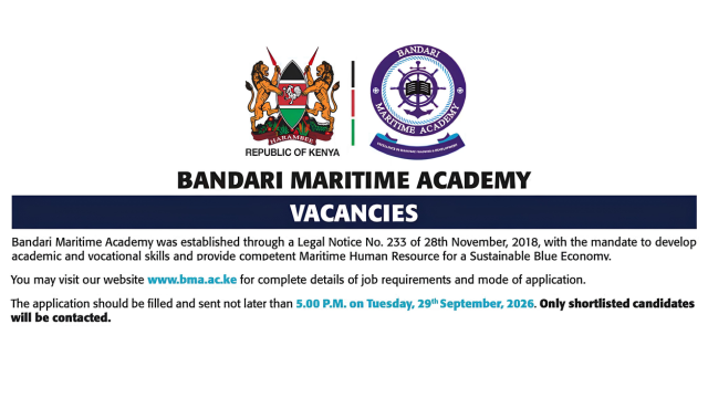 Bandari Maritime Academy x29 Vacancies 2026