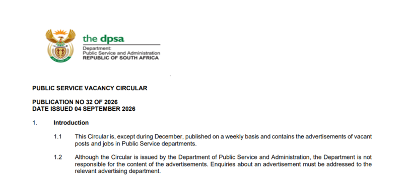 DPSA Vacancy Circular 32 of 2026