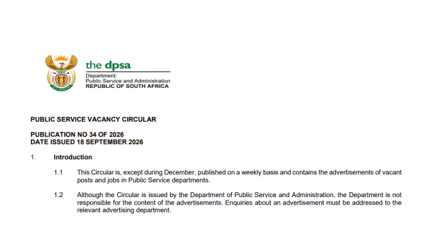 DPSA Vacancy Circular 34 of 2026
