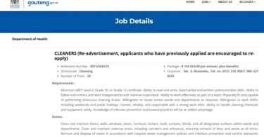 Department of Health Cleaner Vacancies x20 at Weskoppies Hospital: Grade 10 / ABET Level 4