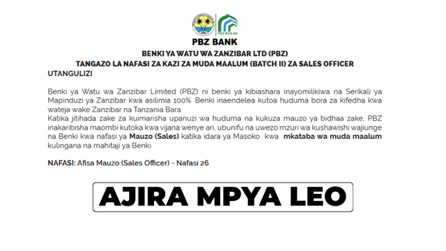 PBZ Sales Officer Vacancies 2026: 26 Posts Available in Zanzibar