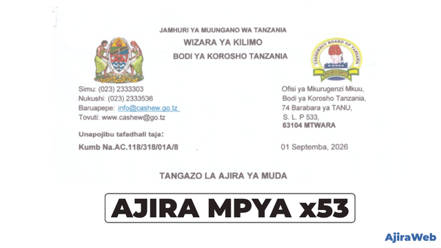 Tanzania Cashew Board Cashew Transportation Supervisors Vacancies 2026 – 53 Positions