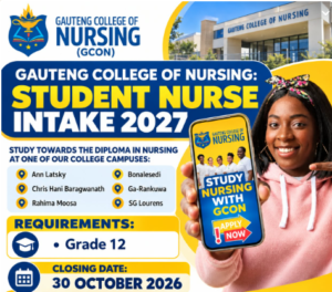 Gauteng College of Nursing Student Nurse Intake 2027 – Applications Open