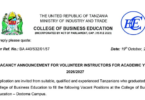 College of Business Education (CBE) Volunteer Instructor Vacancies 2026/2027